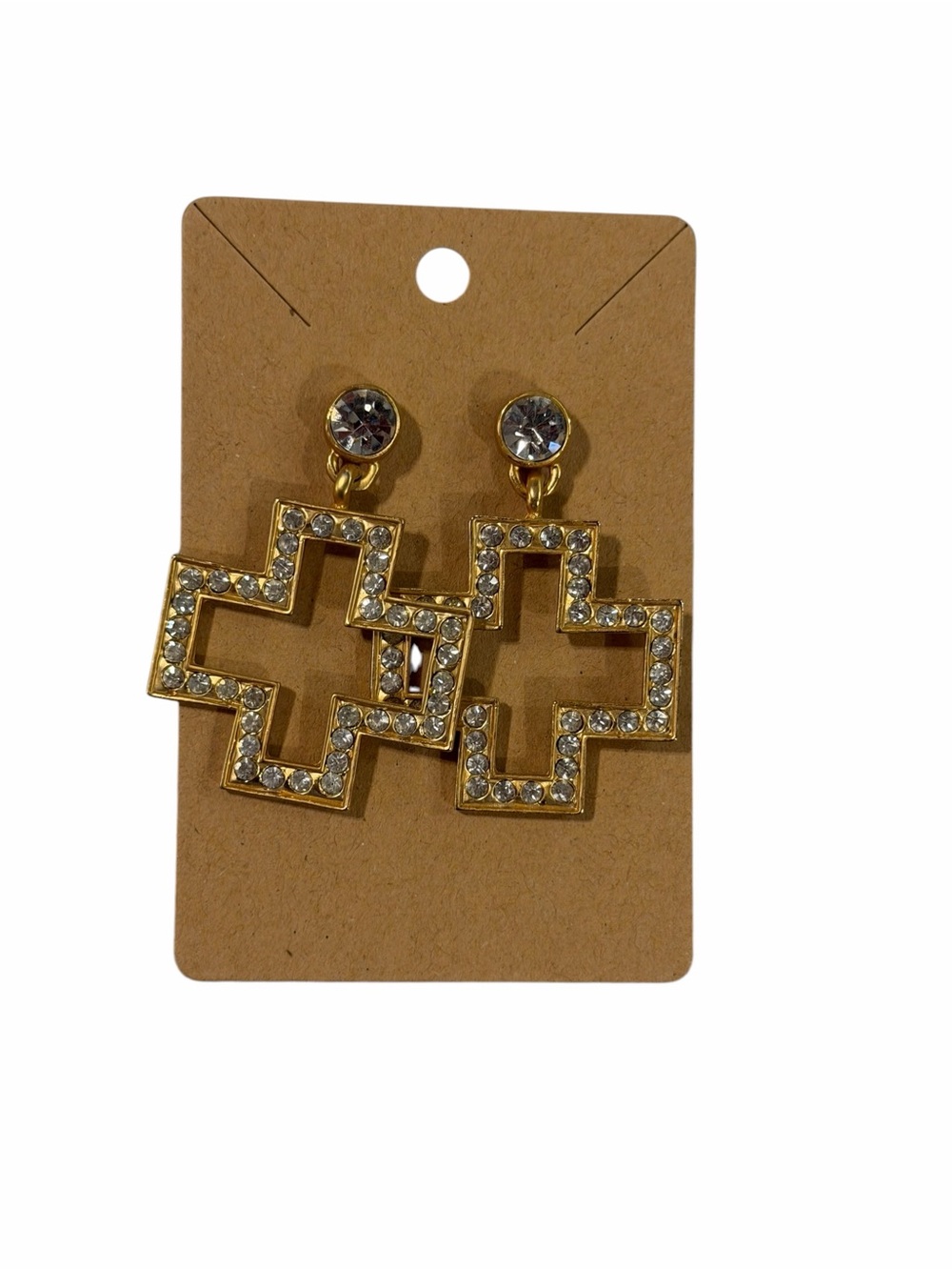 Gold Crystal Cross Drop Earrings - Unbranded
